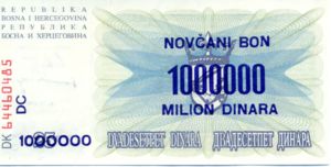 Bosnia and Herzegovina, 1,000,000 Dinar, P35b