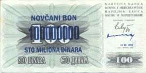Bosnia and Herzegovina, 100,000,000 Dinar, P37
