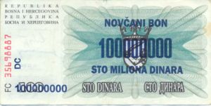 Bosnia and Herzegovina, 100,000,000 Dinar, P37