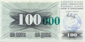 Bosnia and Herzegovina, 100,000 Dinar, P56a