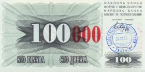 Bosnia and Herzegovina, 100,000 Dinar, P56d