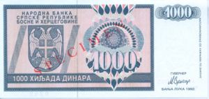 Bosnia and Herzegovina, 1,000 Dinar, P137s
