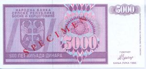 Bosnia and Herzegovina, 5,000 Dinar, P138s