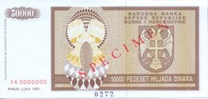 Bosnia and Herzegovina, 50,000 Dinar, P140s