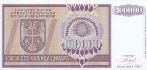 Bosnia and Herzegovina, 100,000 Dinar, P141a