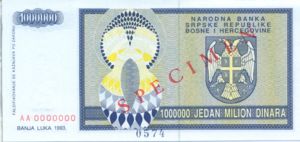 Bosnia and Herzegovina, 1,000,000 Dinar, P142s