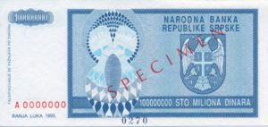 Bosnia and Herzegovina, 100,000,000 Dinar, P146s
