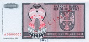 Bosnia and Herzegovina, 10,000,000,000 Dinar, P148s
