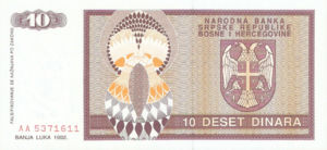 Bosnia and Herzegovina, 10 Dinar, P133a
