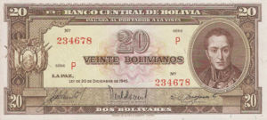 Bolivia, 20 Boliviano, P140a P