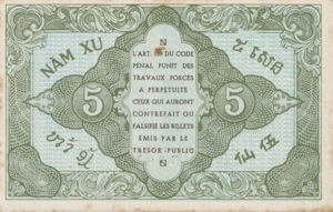 French Indochina, 5 Cent, P88a
