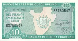 Burundi, 10 Franc, P33d v3