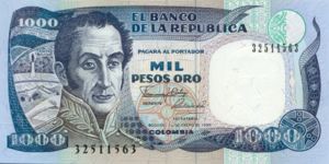 Colombia, 1,000 Peso Oro, P432 v2