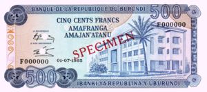 Burundi, 500 Franc, P30bs