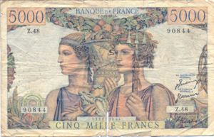 France, 5,000 Franc, P131b