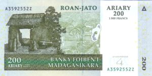 Madagascar, 200/1000 Ariary/Franc, P87b