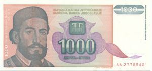 Yugoslavia, 1,000 Dinar, P140a