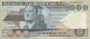Portugal, 5,000 Escudo, P182b Sign.1
