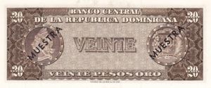 Dominican Republic, 20 Peso Oro, P102s v1