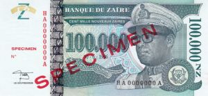 Zaire, 100,000 New Zaire, P77As