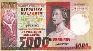 Madagascar, 1000/5000 Ariary/Franc, P66a