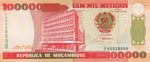 Mozambique, 100,000 Meticais, P139