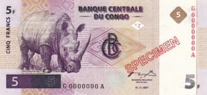 Congo Democratic Republic, 5 Franc, P86s