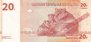 Congo Democratic Republic, 20 Franc, P88s