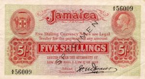 Jamaica, 5 Shilling, P28v3s, B102cs