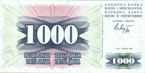 Bosnia and Herzegovina, 1,000 Dinar, P15a