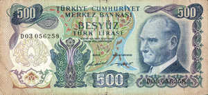 Turkey, 500 Lira, P190 Sign.1