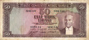 Turkey, 50 Lira, P163a
