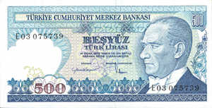 Turkey, 500 Lira, P195 Sign.1