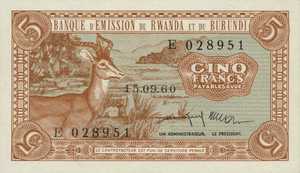Rwanda - Burundi, 5 Franc, P1a
