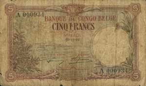 Belgian Congo, 5 Franc, P8c