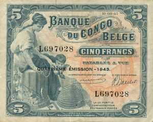 Belgian Congo, 5 Franc, P13Ab