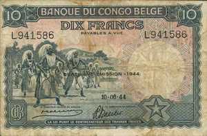 Belgian Congo, 10 Franc, P14D
