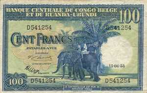 Belgian Congo, 100 Franc, P25a