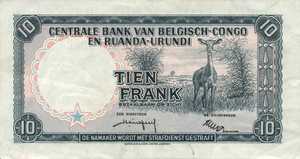 Belgian Congo, 10 Franc, P30b