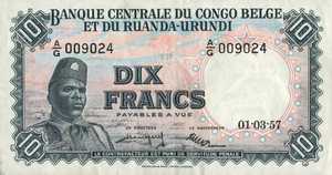 Belgian Congo, 10 Franc, P30b