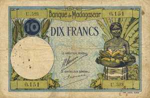 Madagascar, 10 Franc, P36 Sign.1