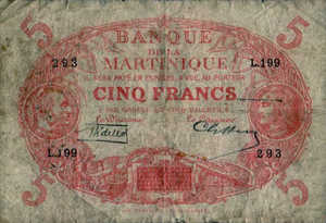 Martinique, 5 Franc, P6A, Papier Monnaie 10 Lot 118, K. 302f