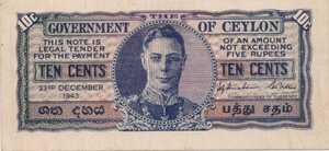 Ceylon, 10 Cent, P43b