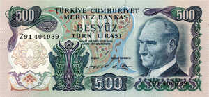 Turkey, 500 Lira, P190r Sign.2